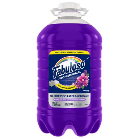 purple Fabuloso professional cleaner bottle top and partial front label, lavender scent