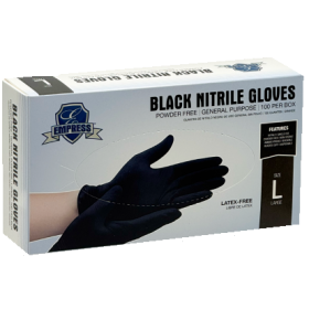 Empress 3 Mil Black Nitrile Gloves, Powder Free, Large, 100/Box – ENGPPFL2002BLK