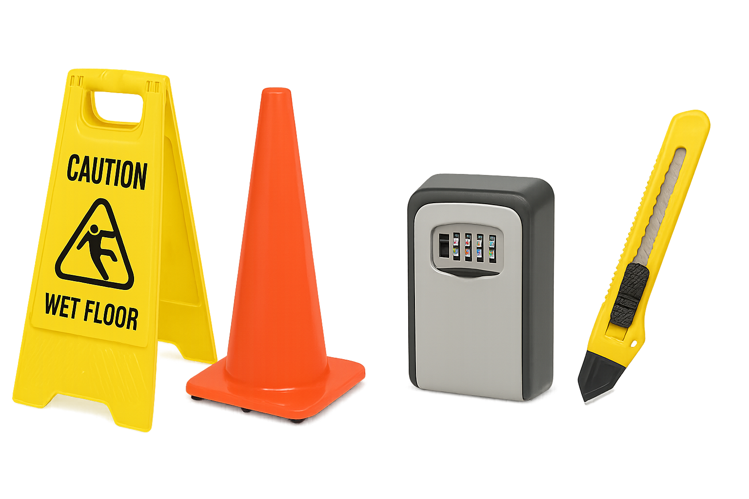 Safety signs, cones and facility accessories