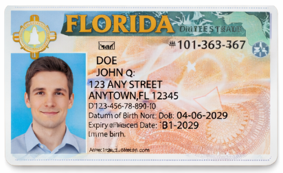 Sample U.S. driver license or state ID