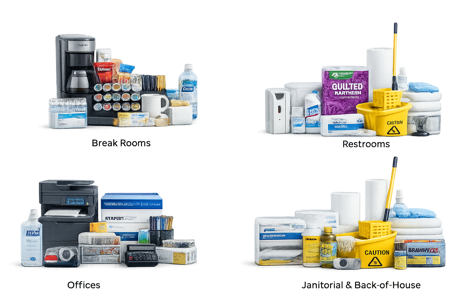 Shop by area of your facility with tailored cleaning, paper, liners and supplies for each space