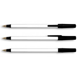 Non-imprinted round stic pen plastic white finish w black ink PRICE PER SMALL BOX